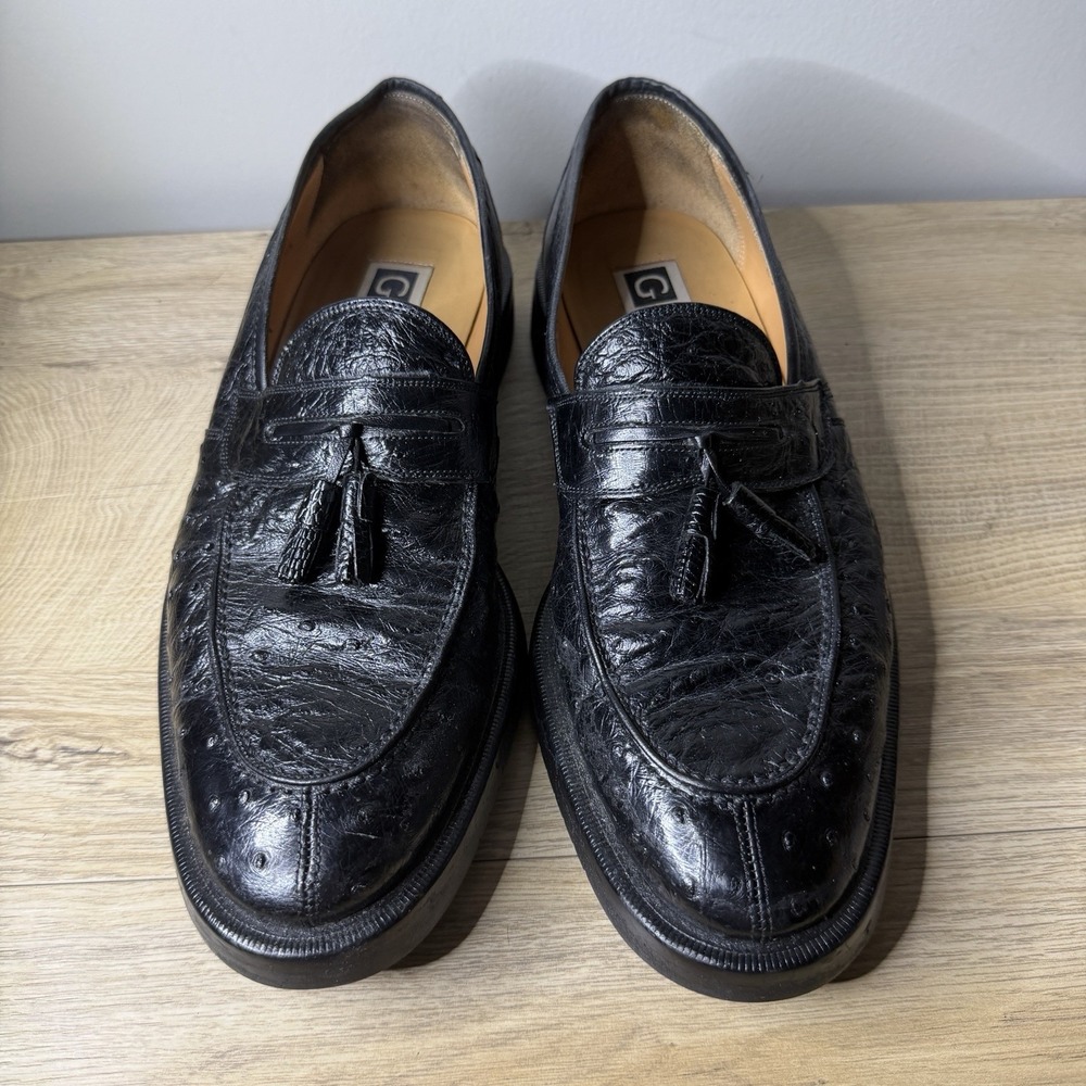 Giorgio's Palm Beach Black Ostrich Tassel Loafer Slip On Dress Shoe Men 9.5 M Lu